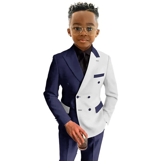 Boys Suit Fashion Wedding Tuxedo 2-piece Set Pointed Collar Jacket Double Breasted Blazer Pants for Party SHOWLU FASHION STORE