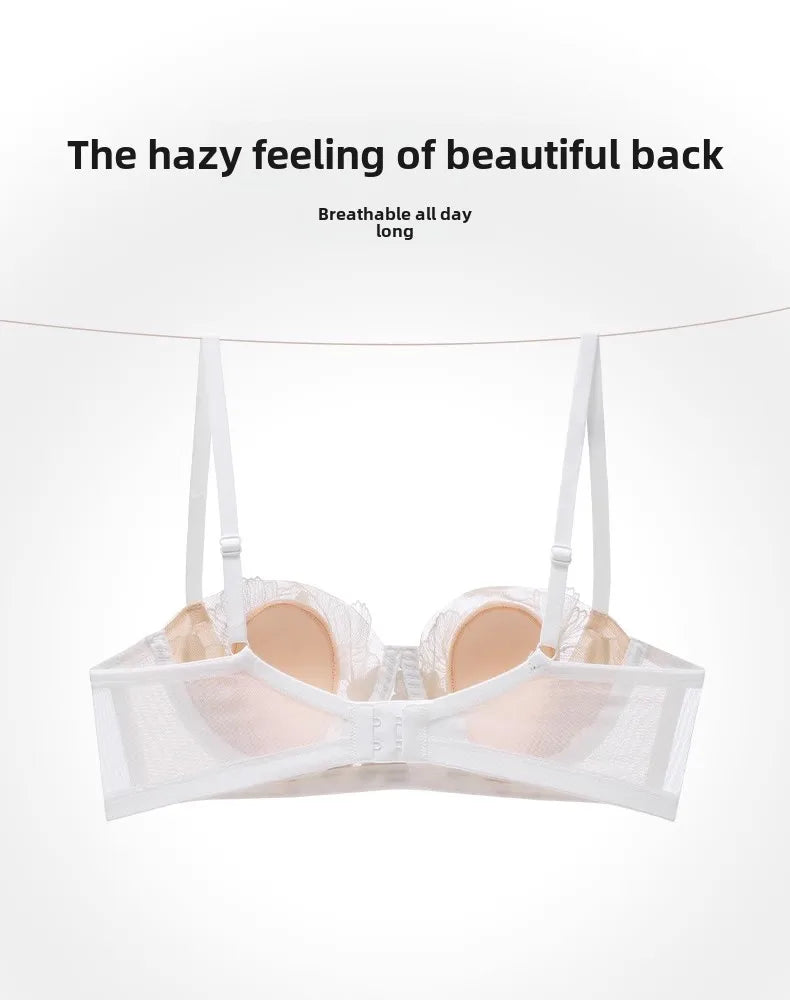 Rabbit Ears Big Chest Small Thin Bra French Underwear Soft Underwire Sexy European and American Embroidery Bra Set for Women SHOWLU FASHION STORE