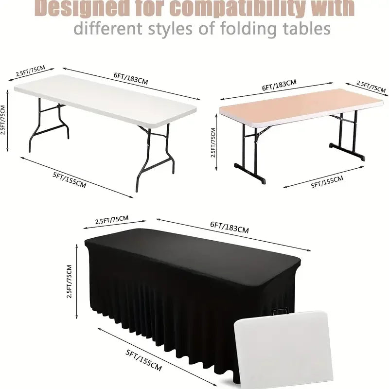 6ft, Rectangle Table Skirts, Polyester Fitted Table Covers, Black Table Cloth For 6 Ft Table With Skirt,Spandex Table Cover SHOWLU FASHION STORE
