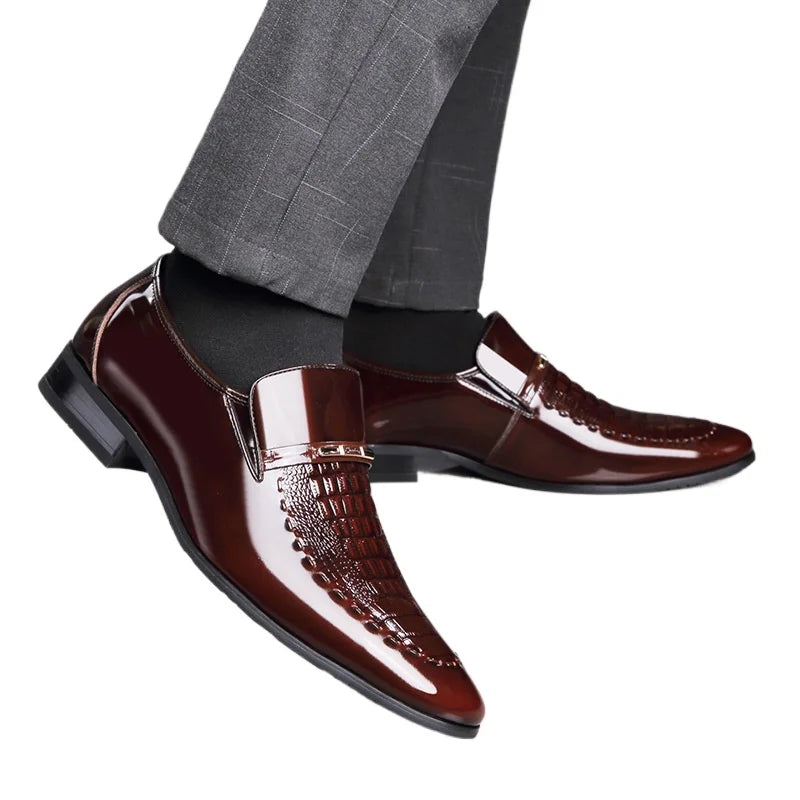 Men Leather Shoes Patent Leather Business Shoes Pointed Toe Platform Work Men Loafers New In Plus Size Zapatos De Vestir Hombre SHOWLU FASHION STORE