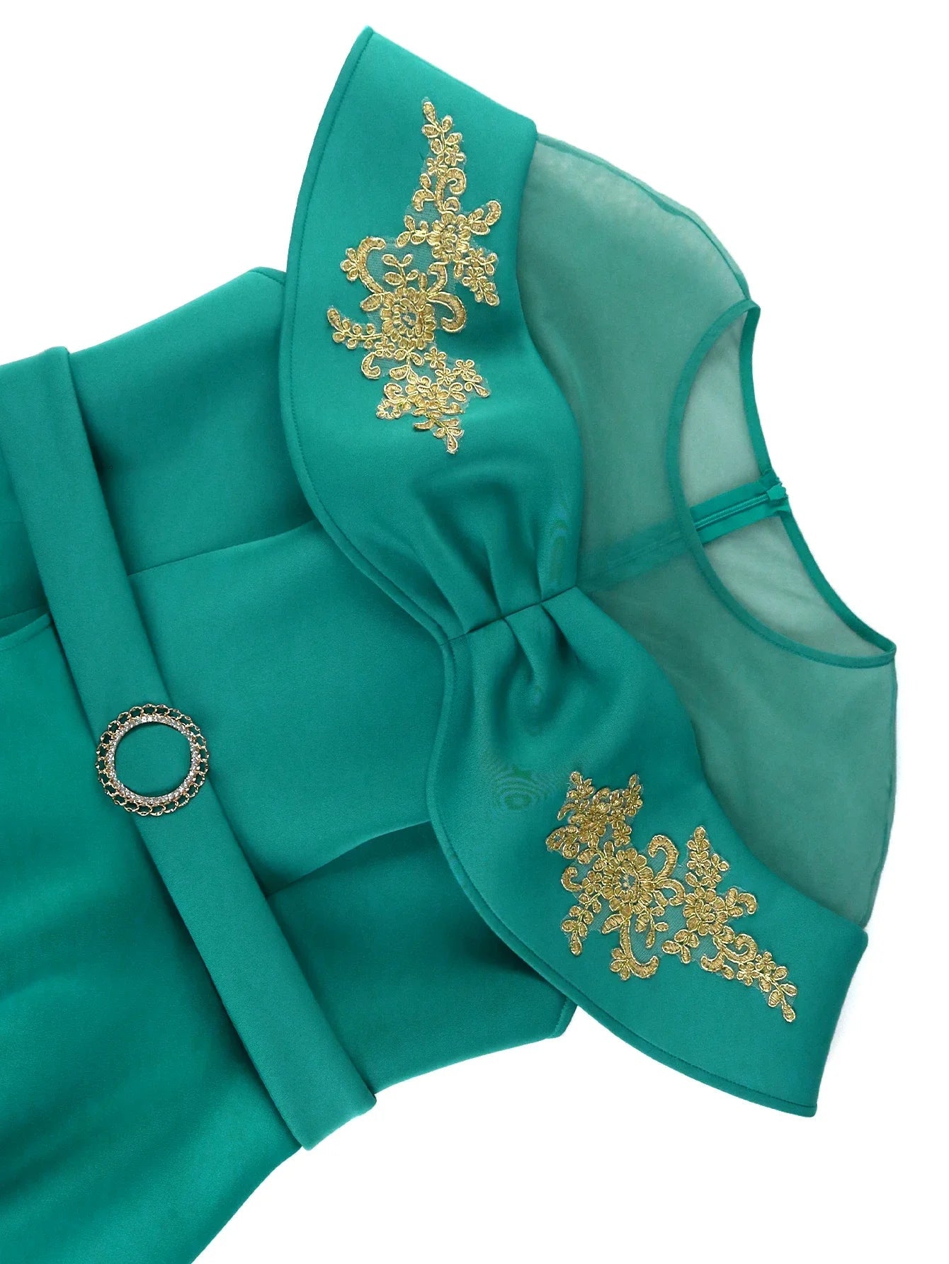 AOMEI Elegant Green Long Dresses Women O Neck Cape Sleeve Appliques Sheath Peplum Package Hip Evening Birthday Banquets Outfits SHOWLU FASHION STORE