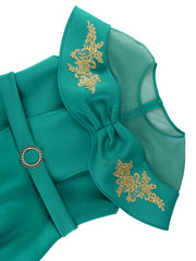 AOMEI Elegant Green Long Dresses Women O Neck Cape Sleeve Appliques Sheath Peplum Package Hip Evening Birthday Banquets Outfits SHOWLU FASHION STORE