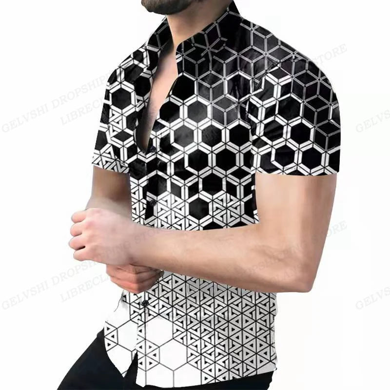 Geometric 3d Print Beach Shirts Short Sleeve Hawaiian Shirts Men's Blouses Graphic Shirt Cuba Camisa Men's Clothing SHOWLU FASHION STORE