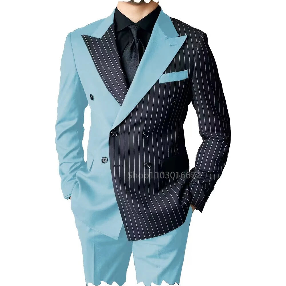 New Style Slim Fit Men Suits 2 Piece Groom Tuxedos Peak Lapel Double Breasted Blazer Pants Sets Prom Business Costume Homme SHOWLU FASHION STORE