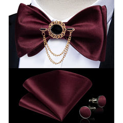 Pink Plaid Solid Men's Self Tie Bow Tie Silk Jacquard Woven Wedding Party Bowtie Hanky Brooch Set Men Butterfly Necktie DiBanGu SHOWLU FASHION STORE