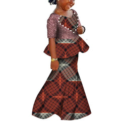 African Kids Dresses African Dashiki Print Cotton Wax Matching Dresses Africa Children Summer Plus Size Clothing WYT529