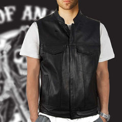 Autumn Winter Men's Faux Leather Waistcoat Classical Men Stand Collar Motorcycle Biker Leather Vest Stylish Clothing SHOWLU FASHION STORE