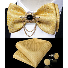 Pink Plaid Solid Men's Self Tie Bow Tie Silk Jacquard Woven Wedding Party Bowtie Hanky Brooch Set Men Butterfly Necktie DiBanGu SHOWLU FASHION STORE