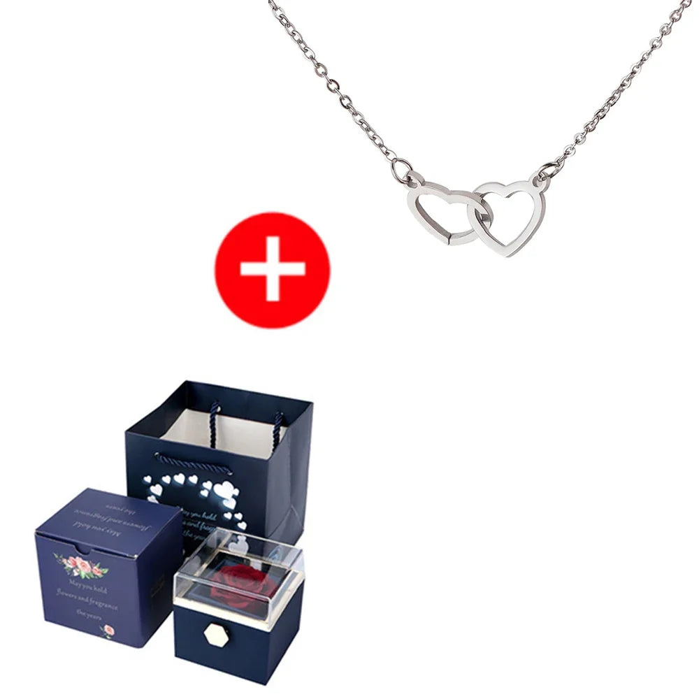 2024 New Valentine Eternal Rose Jewelry Ring Box Rotate Wedding Pendant Necklace Storage Case for Women Girlfriend SHOWLU FASHION STORE