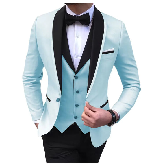 Casual Solid 3 Piece Men Wedding Suits Slim Fit Shawl Lapel Blazer Vest Pants Formal Business Groom Tuxedos Party Costume Homme