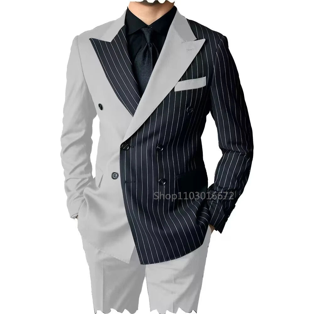 New Style Slim Fit Men Suits 2 Piece Groom Tuxedos Peak Lapel Double Breasted Blazer Pants Sets Prom Business Costume Homme SHOWLU FASHION STORE