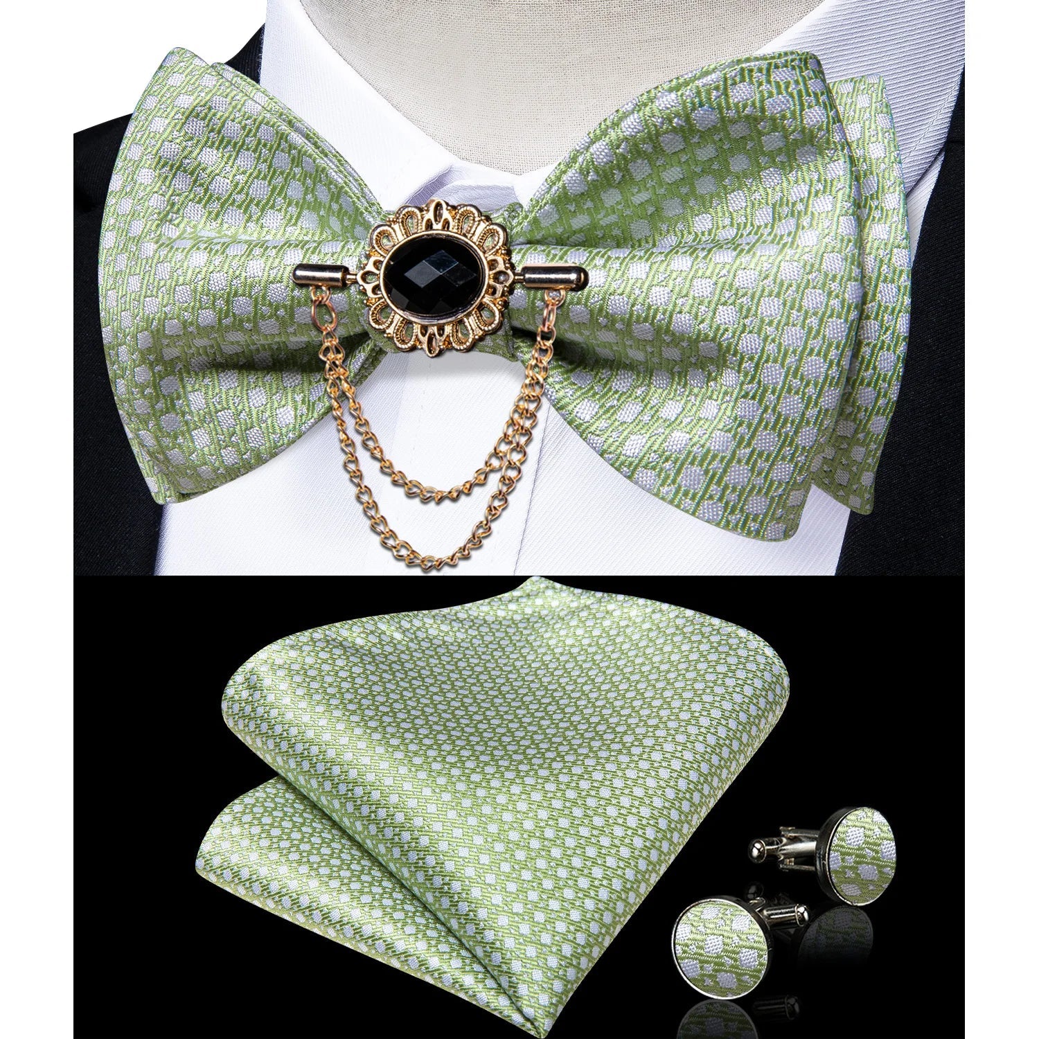 Pink Plaid Solid Men's Self Tie Bow Tie Silk Jacquard Woven Wedding Party Bowtie Hanky Brooch Set Men Butterfly Necktie DiBanGu SHOWLU FASHION STORE