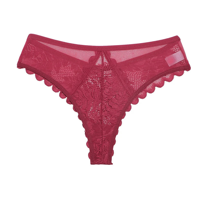 Lace Underwear Women's Panties Sexy Low-Waist Thong Hollow Out G String Female Underpant Solid Comfortable Female Lingerie SHOWLU FASHION STORE