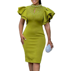 Women's 2025 new spring/summer fashion sexy lotus sleeve beaded party dinner dress trend dress