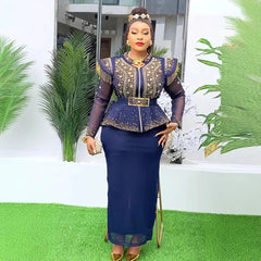 2025 Spring African Clothes for Women 2 PCS Sets Tops and Skirts Suit Dashiki Ankara Outfit Robe Plus Size Wedding Party Dresses SHOWLU FASHION STORE