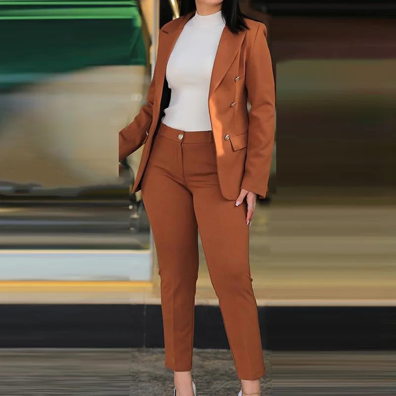 Women Two Pieces Pant Suits, Spring Autumn Loungewear Solid Fashion Matching Sets, 2023 Cardigan Top Pencil Pants Ladies Outfit SHOWLU FASHION STORE