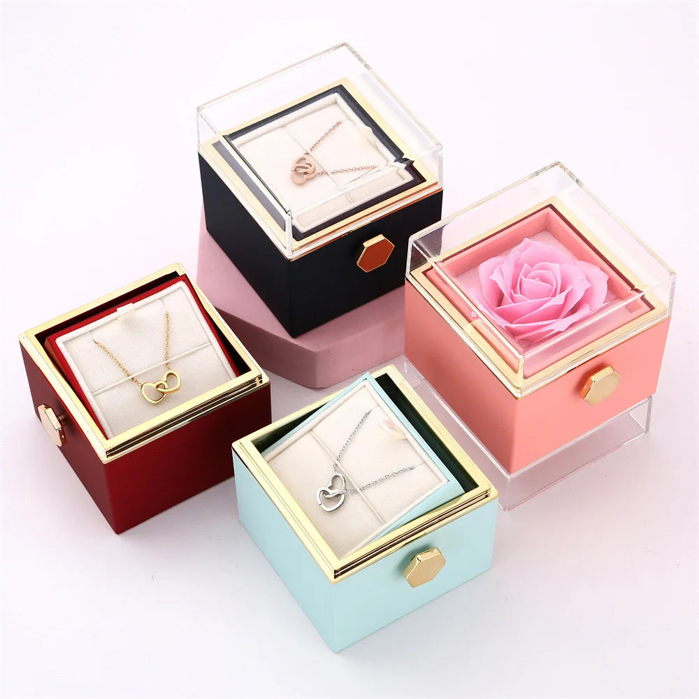2024 New Valentine's Day Gift Double Heart Bracelets for Women Custom Engraved Name Steel Bracelets Eternal Rose Box Wedding Box SHOWLU FASHION STORE