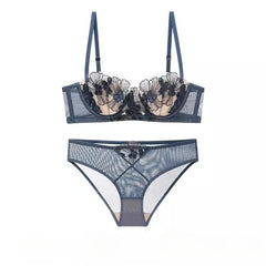 Rabbit Ears Big Chest Small Thin Bra French Underwear Soft Underwire Sexy European and American Embroidery Bra Set for Women SHOWLU FASHION STORE