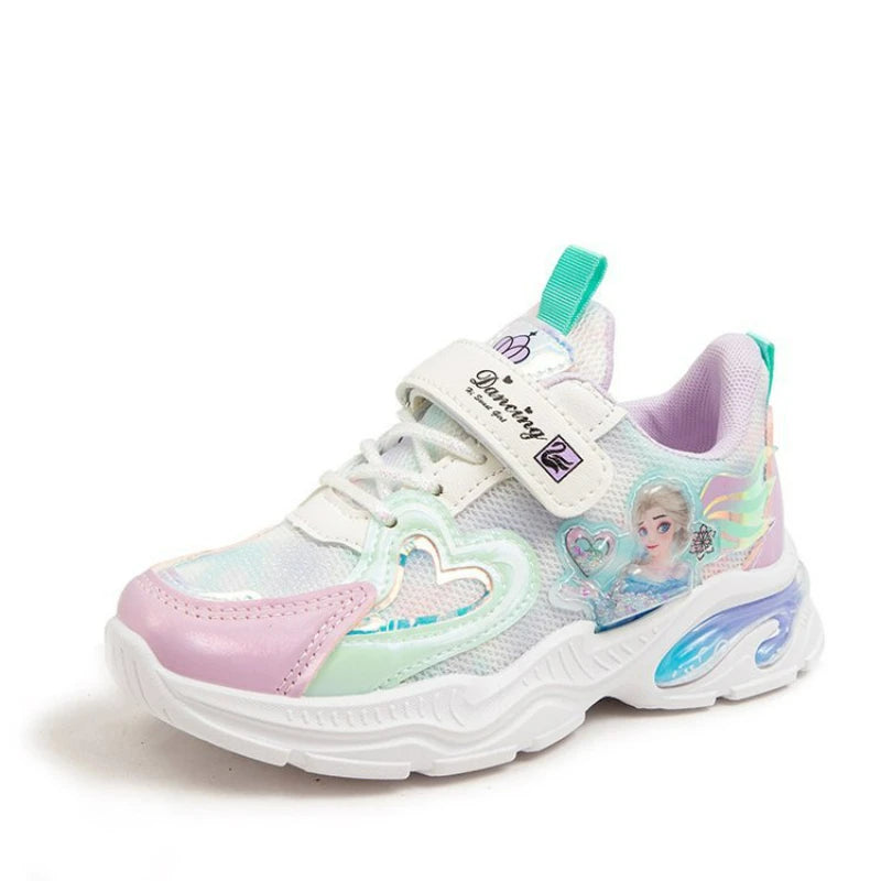 Disney Girls' Casual Shoes Frozen Priness Elsa Sneakers Mesh Leather White Breathable Sole Children's Sport Shoes Size 26-37 SHOWLU FASHION STORE