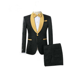 Custom Made Jacquard Groomsmen Red Groom Tuxedos White Shawl Lapel Men Wedding Suits Prom Party Best Man Blazer Pants Set