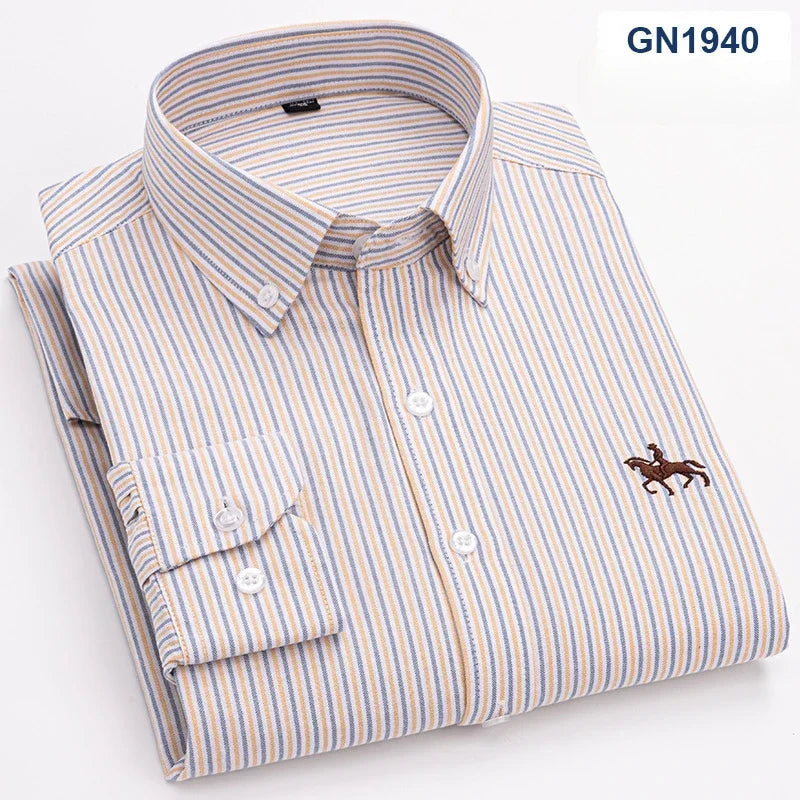 Plus size 6XL 100%cotton korean fashion long-sleeve shirts for men slim fit formal plain shirt striped houndstooth plaid clothes SHOWLU FASHION STORE