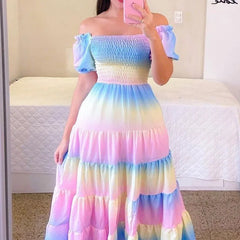 Women High Waisted Loose Fitting Long Dress, Elegant Suit In Contrasting Colors For Beach And Summer Vestidos Verano Moda 2024