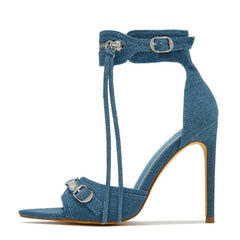 Liyke Summer Fashion Zip Tassel Women Sandals Metal Rivet Buckle Pointed Open Toe Stripper Heels Wedding Banquet Shoes Stiletto SHOWLU FASHION STORE