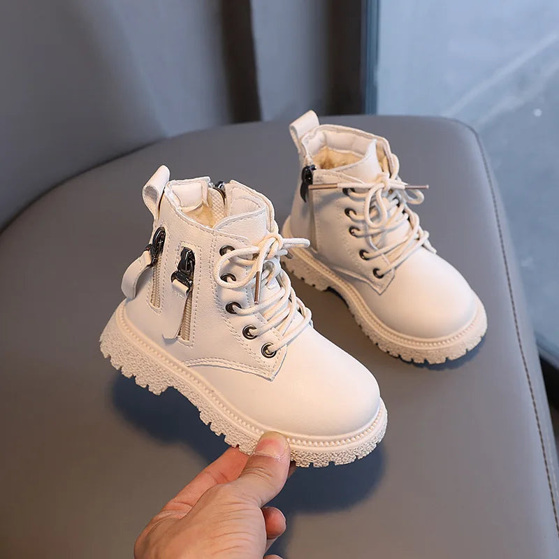 Rubber Boots for Children Boys Tide Boots Autumn Winter Warm Cotton Ankle Boots for Kindergarten Girls Kids Boots Double Zip New SHOWLU FASHION STORE