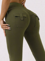 Women High Waist High Stretch Pocket Cargo Pants Scrunch Booty Workout Athletic Gym Bottoms Quick Drying Sports Leggings