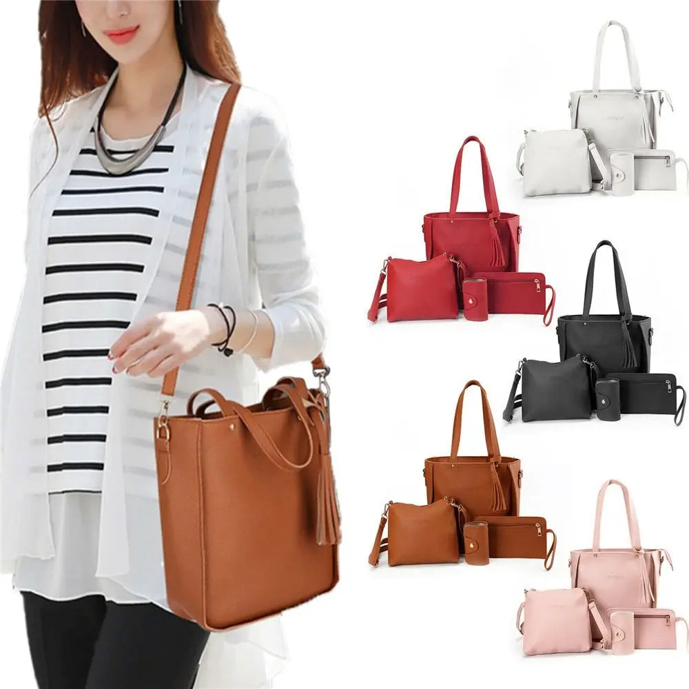 4Pcs/set Leather Crossbody Bags Women Bag Set Pattern Portable Fashion Shoulder Bags Purse Ladies PU Crossbody Bag SHOWLU FASHION STORE