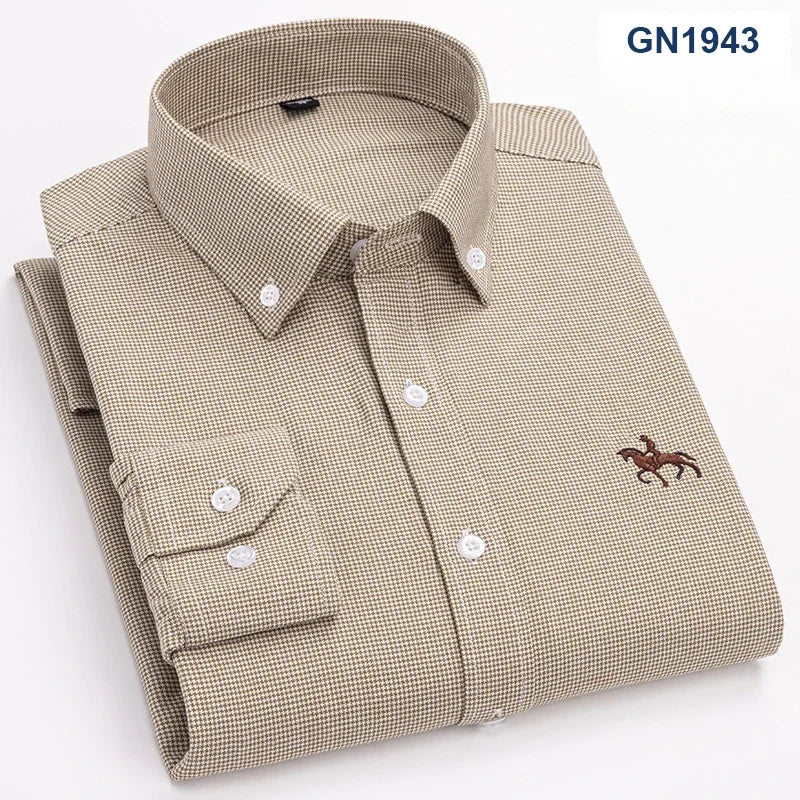 Plus size 6XL 100%cotton korean fashion long-sleeve shirts for men slim fit formal plain shirt striped houndstooth plaid clothes SHOWLU FASHION STORE