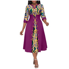 Africa Ankara Printed Fabric Women's Dress V Neck Sexy Double Hem Splicing Clash Color Model Skirt 2425190 SHOWLU FASHION STORE
