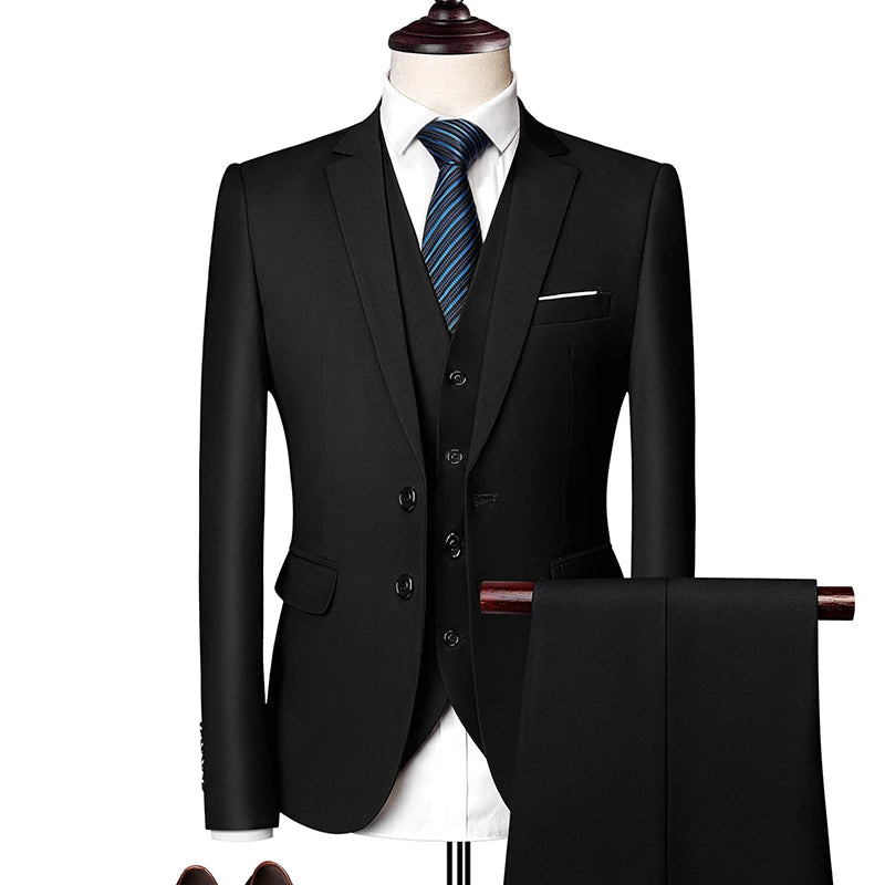 Mens Business Casual (suit + Vest + Trousers) Wedding Suit High-quality Handsome European and American Suit Pink Three-piece Set SHOWLU FASHION STORE