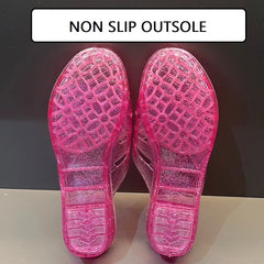 Transparent Jelly Slippers Women's Summer Wedged Heel Mules Shoes Woman Sparkling Glitter Sandal Open Toe Outdoor Clear Slipper