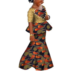 African Kids Dresses African Dashiki Print Cotton Wax Matching Dresses Africa Children Summer Plus Size Clothing