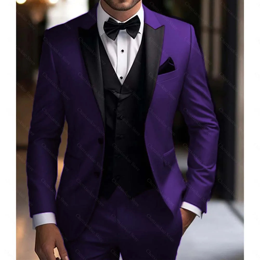 Men Suits 3 Piece Elegant Peak Lapel Single Breasted Tuxedo Slim Groom Wedding Party Formal Male Suit (Blazer+Vest+Pants) SHOWLU FASHION STORE
