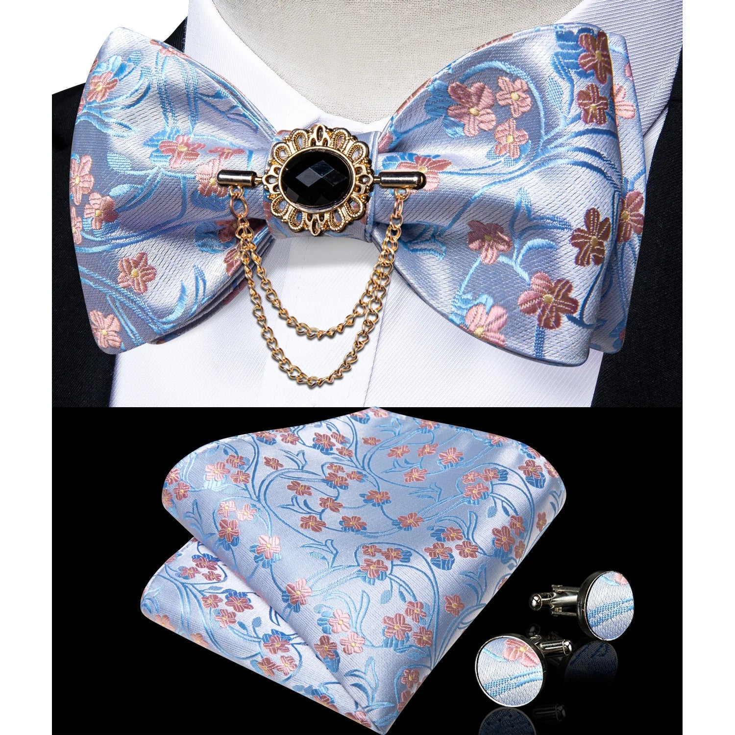Pink Plaid Solid Men's Self Tie Bow Tie Silk Jacquard Woven Wedding Party Bowtie Hanky Brooch Set Men Butterfly Necktie DiBanGu SHOWLU FASHION STORE