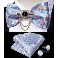 Pink Plaid Solid Men's Self Tie Bow Tie Silk Jacquard Woven Wedding Party Bowtie Hanky Brooch Set Men Butterfly Necktie DiBanGu SHOWLU FASHION STORE