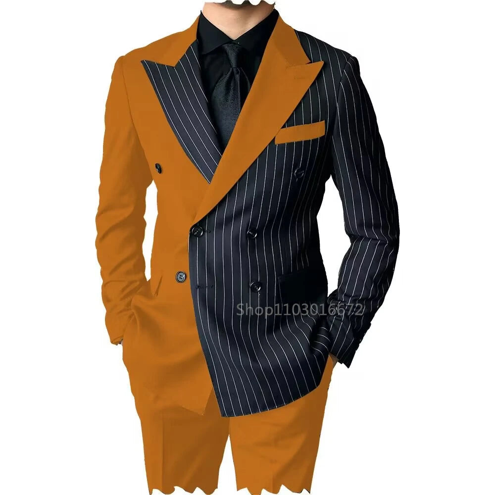 New Style Slim Fit Men Suits 2 Piece Groom Tuxedos Peak Lapel Double Breasted Blazer Pants Sets Prom Business Costume Homme SHOWLU FASHION STORE