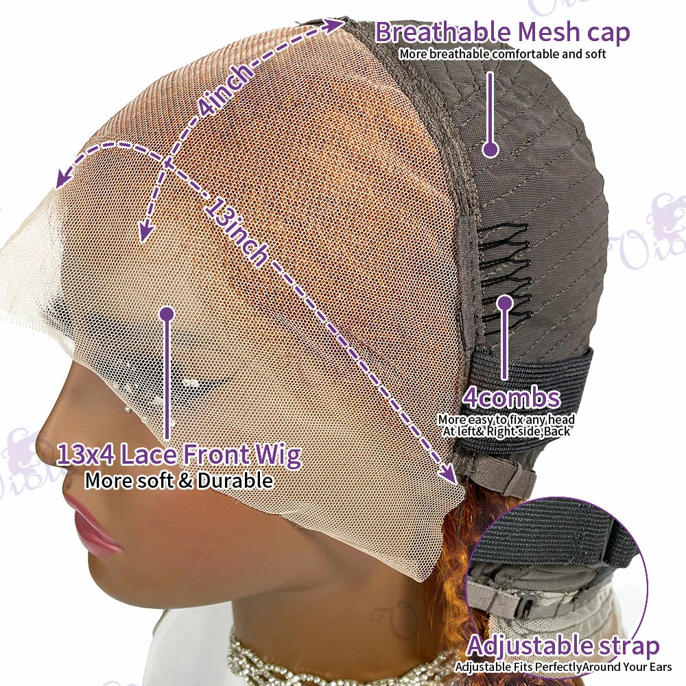 Orange Ginger 13x4 Lace Frontal Wigs Deep Wave P4/350 Transparent Colored Human Hair Wigs Brazilian Curly Lace Front Bob Wigs SHOWLU FASHION STORE