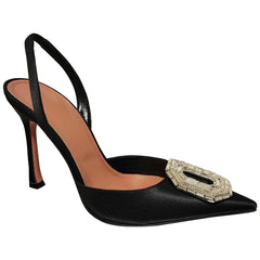Rhinestone Toe Sandals Women's New Black Versatile Temperament Silk Pointed Toe Back Strap Stiletto Heels SHOWLU FASHION STORE