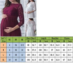 Pregnant Women Lace Dress Maternity Maxi Gown Photography Clothes 3/4 Sleeve Wedding Party Long Dress For Pregnant Ladies