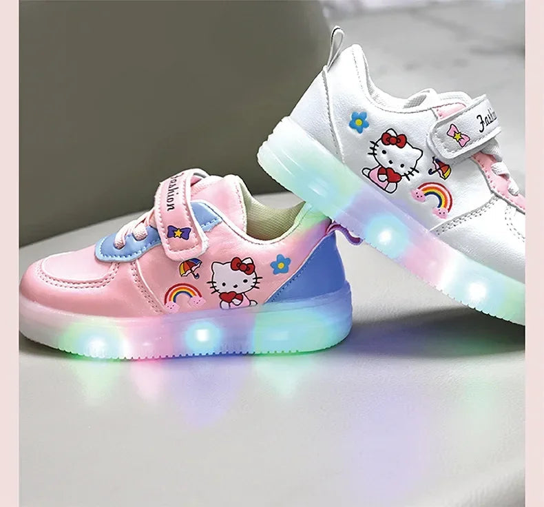 LED Kids Shoes for Girls Cute Cartoon Hello Kitty Shoes Baby Girl Kawaii Canvas Shoes Soft Bottom Sneakers Casual Shoes SHOWLU FASHION STORE