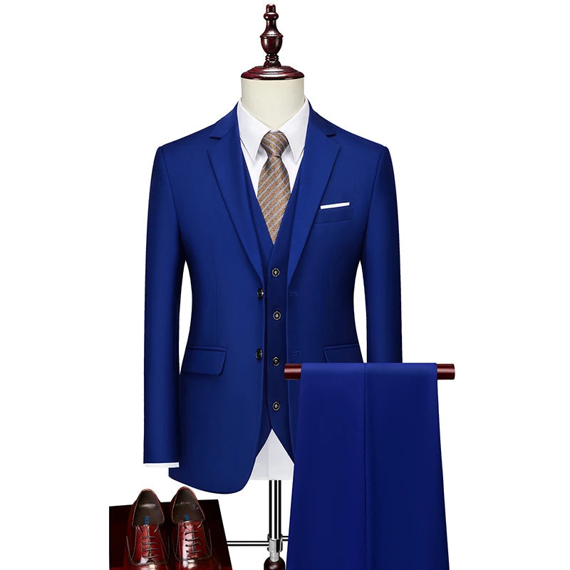 Mens Business Casual (suit + Vest + Trousers) Wedding Suit High-quality Handsome European and American Suit Pink Three-piece Set SHOWLU FASHION STORE