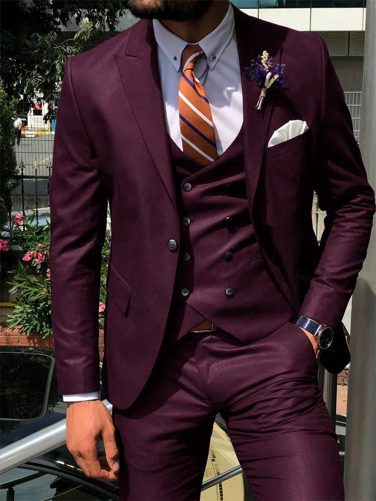 Dark Blue 3 Piece Slim Men Fashion Suit Cutsom Groom Wedding Tuxedo Prom Wedding Tailor Made Men Suit Costume Homme Mariage SHOWLU FASHION STORE