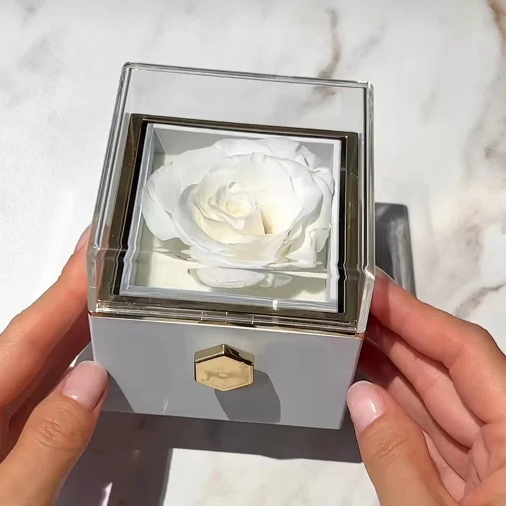 2024 New Valentine Eternal Rose Jewelry Ring Box Rotate Wedding Pendant Necklace Storage Case for Women Girlfriend SHOWLU FASHION STORE