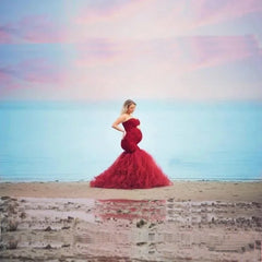 Maternity's Short Sleeve Maternity Gown Lace Maxi Dress Pregnant Women Clothes Photography Pregnancy Dresses for Photo Shoot