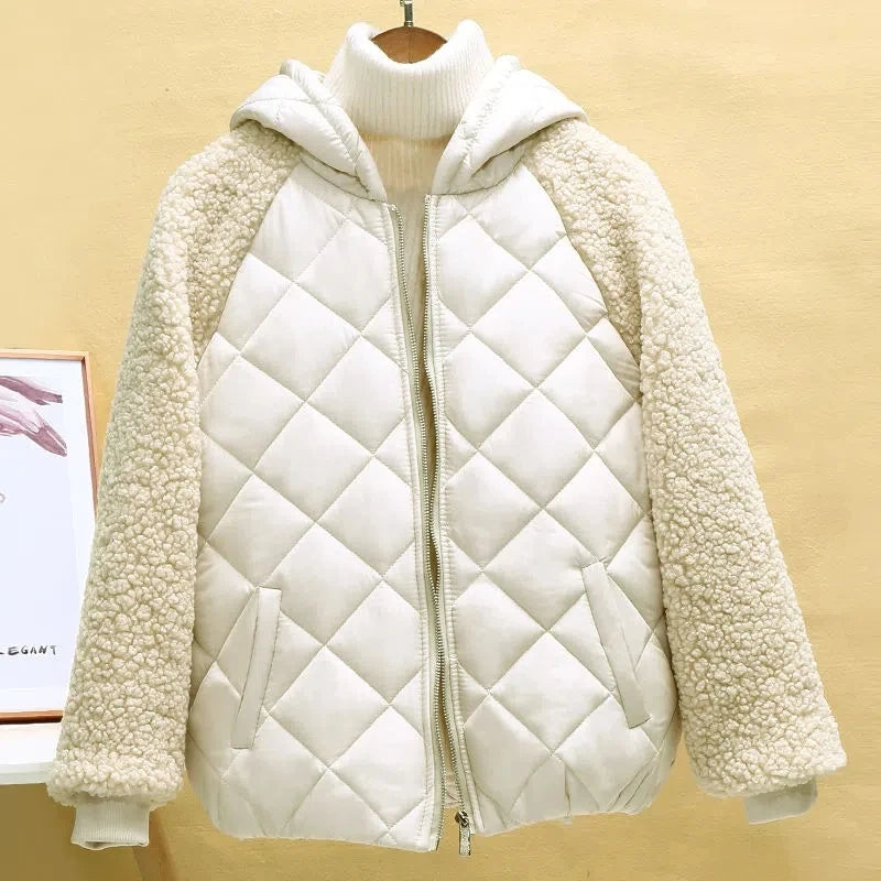 Thin Light Down Cotton Jacket Female Short Coat Autumn Winter Women's 2023 New Hooded Loose Lmitation Lamb Wool Cotton Jacket SHOWLU FASHION STORE