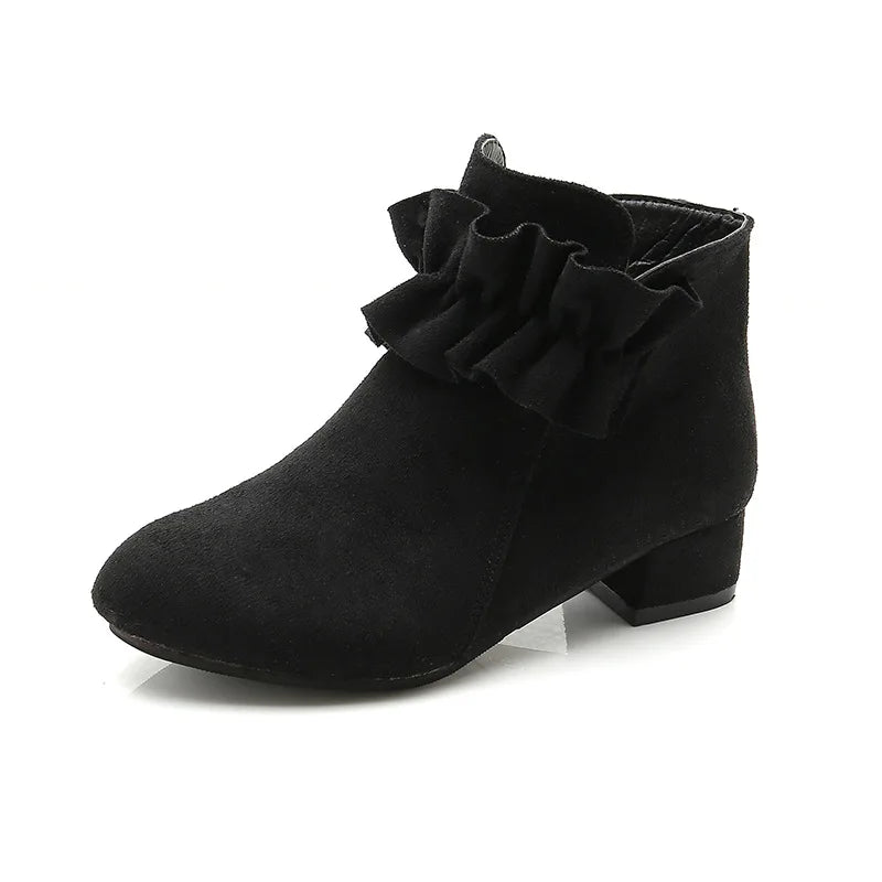 Fashion Kids Shoes Girls Princess Boots Draped Solid Autumn Winter Suede Low Heels Short Ankle Children Boots for Big Girl 27-37 SHOWLU FASHION STORE