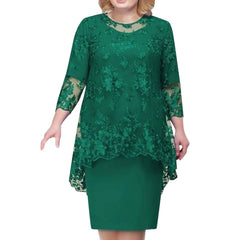 Women's Elegant Lace Embroidery Evening Dress Half Sleeve Knee-Length Round Neck Solid Temperment Dress For Middle-Age Women SHOWLU FASHION STORE